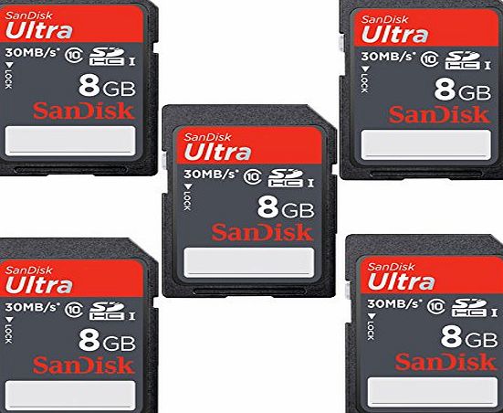 PHOTO4LESS Genuine SanDisk 5 Pack Ultra 8GB SDHC Class 10/UHS-1 Flash Memory Card Speed Up To 30MB/s-200x SDSDU-008G-U46