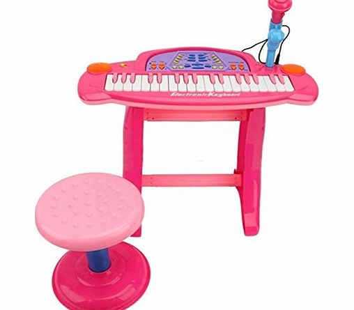 Piano Kids Childrens Electronic 36-Key Keyboard Piano with Stand Microphone amp; Stool Pink