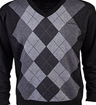Pierre Cardin Mens New Season V-Neck Argyle Knitted Jumper (Medium, Black / Charcoal)