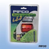 FULL SET OF PIFCO LED BIKE LIGHTS FRONT, REAR, BRACKETS AND BATTERIES FITS ANY BIKE.