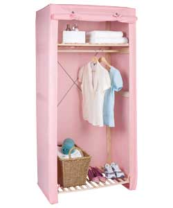 PINK Canvas and Wood Wardrobe with Shelf