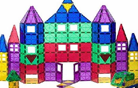 Playmags Award Winning Clear Colours Magnetic Tiles Deluxe Building Set with Car Includes Free Bonus Bag (100-Piece)