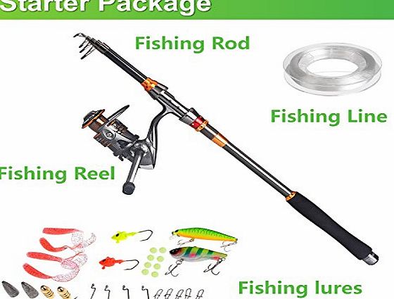 PLUSINNO Travel Spinning Fishing Rod Combos Carbon Telescopic Fishing Rod Pole with Reel Combo Sea Saltwater Freshwater Kit Fishing Rod Kit (FROD-LONG002-FBA)