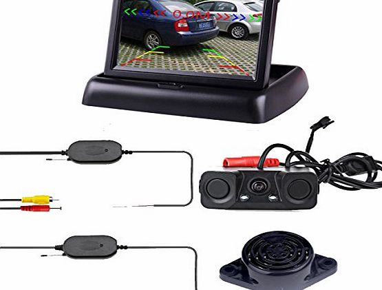 podofo  Wireless Car Bcakup Camera 3in1 Reverse Camera Parking Sensors Radar Detector System 4.3`` LCD Rearview Monitor for Vehicle