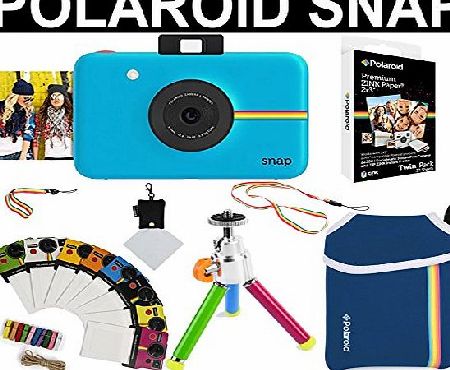 Polaroid Snap Instant Camera (Blue)   2x3 Zink Paper (20 Pack)   Neoprene Pouch   Photo Frames   Accessory Bundle