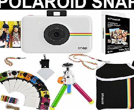 Polaroid Snap Instant Camera (White)   2x3 Zink Paper (20 Pack)   Neoprene Pouch   Photo Frames   Accessory Bundle