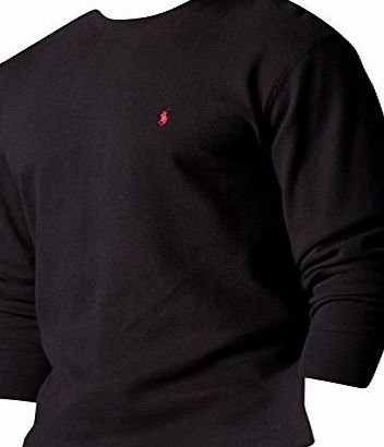 Polo Ralph Lauren Mens Long Sleeve Waffle Knit Thermal Sleepwear / Daywear T Shirt Black X-Large
