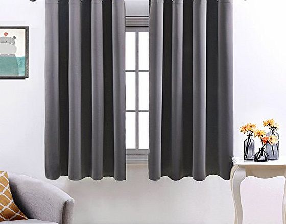Ponydance Thermal Insulated Interwoven Lining Top Eyelet Window Treatment Blackout Curtains, 52`` x 63`` Each Panel, Grey