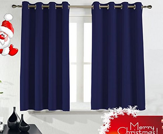 Ponydance Thermal Insulated Top Grommets Blackout Curtains Panels for Bedroom, 46`` x 54`` (Set of 2,Navy mixed Royal Blue)