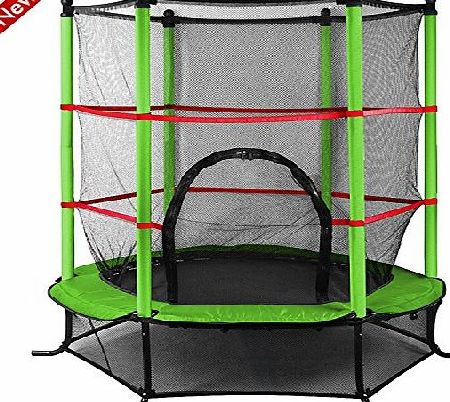 Popamazing 4.5ft Outdoor Trampoline with Safety Net for Junior Kids Garden Activity Centre (Green)