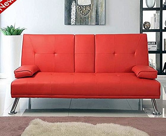 Popamazing Modern Faux Leather 3 Seater Sofa Bed With Fold Down Table Cup Holder Sofa Beds (Red)