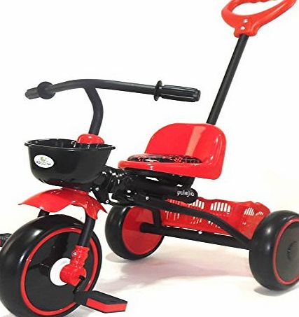 Predatour Kyootsi Pedal Trike Tricycle for Baby with Push Bar and Basket - Foldable for Easy Transport - Kids Childs First Trike or Use the Handle to Help Them Along - RED OR ORANGE (Red)