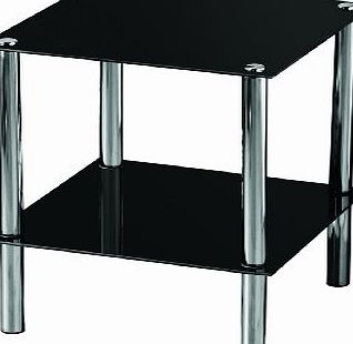 Premier Housewares 2 Tier End Table with Black Glass Shelves and Chrome Frame