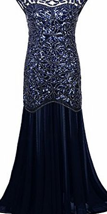 PrettyGuide Women s 1920s Sequin Flapper Maxi Long Evening Prom Gown M Navy