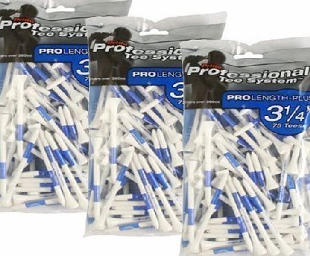 Pride PTS Professional Wooden 3 1/4 inch - 3 x 75 Tee Pack Blue