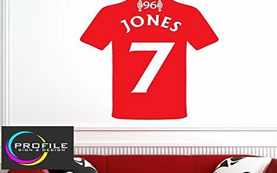 PROFILESIGNS.CO PERSONALISED LIVERPOOL FOOTBALL SHIRT WITH NUMBER WALL ART STICKER DECAL, SIZE APPROX 480 X 510 MM MADE BY PROFILE SIGN