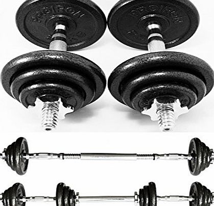 PROIRON 20kg Cast Iron Adjustable Dumbbell Set Hand Weight with Solid Dumbbell Handles Changed into Barbell Handily Perfect for Bodybuilding Fitness Weight Lifting Training Home Gym, 15kg, 30kg
