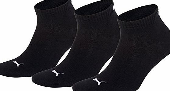 Puma Sports Socks Unisex Quarter Quarters Three Pair Pack Of Plain - Black UK Size 9-11