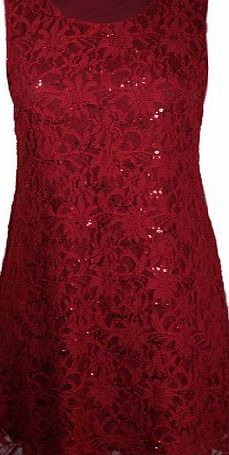 Purple Hanger New Womens Floral Lace Sleeveless Scoop Neckline Ladies Layer Lined Sequin Evening Dress Plus Size Red Size 16-18