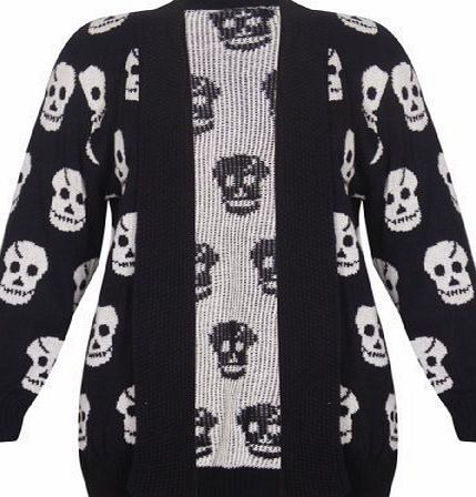 Purple Hanger Womens New Skull Printed Ladies Long Sleeves Knitted Ribbed Edge Trim Front Open Cardigan Top Plus Size Black Size 20 - 22