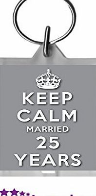 Purple Products Keep Calm 25th Silver Wedding Anniversary Keyring Label Celebration Gift for Women and Men.