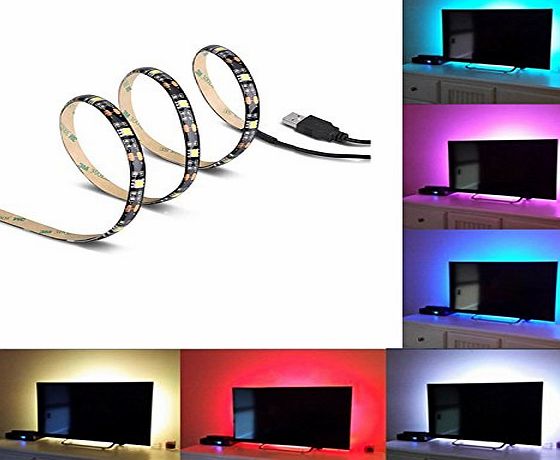 PYHOT 35.4 In 5V USB Bias Lighting TV Backlight RGB LED Strip Multi Color Neon Accent Mood Lighting System Kit for HDTV TV Computer Desktop (Reduce eye fatigue and increase image clarity)