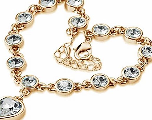 QHGstore Women Metal Beads Rhinestone Bracelet Bangles Exquisite Heart Bracelets Gold white