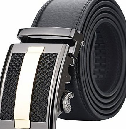 QISHI YUHUA PD Mens Casual Black XXX-Large Genuine Leather Belts Automatic Buckle Belt