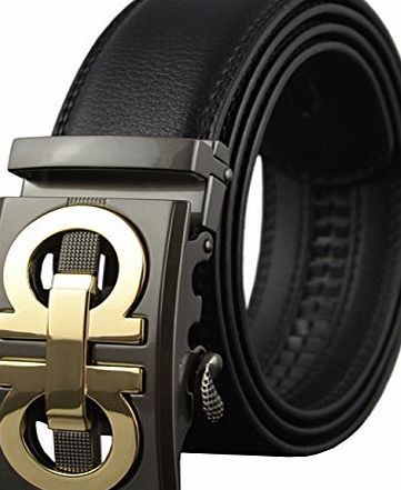 QISHI YUHUA PD Mens Casual Business Leather Belts Black 01 Ratchet Belts(184-Black 01,M)
