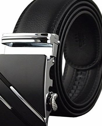 QISHI YUHUA PD Mens Casual Business Leather Belts Black 06 Ratchet Belts(Black06,M)