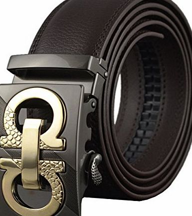 QISHI YUHUA PD Mens Casual Business Leather Belts Brown 08 Ratchet Buckles Belts(Brown08,L)