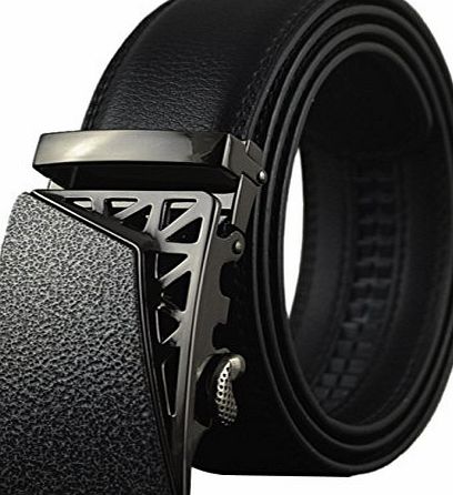 QISHI YUHUA PD Mens Casual Genuine Leather Belts Automatic Buckle Belt(10-01,130cm)