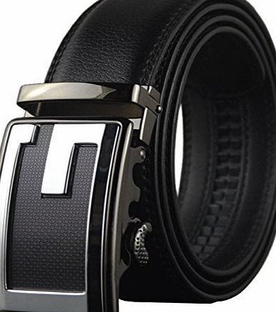 QISHI YUHUA PD Mens Casual Genuine Leather Belts Automatic Buckle Belt(10-06,130cm)