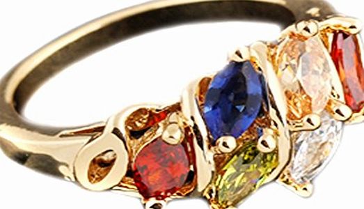 Qiyun.Z Women Colorful Copper Crystal Rhinestone Ring Gold Plated Diamond Ring Gift