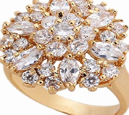 Qiyun.Z Women White Gold Plated Diamond Ring Crystal Copper Flower Shaped Wedding Ring