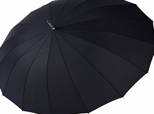 Rainbrace 60 Inches Large Auto Open Straight Shank Long Umbrella with 16 Glass Fiber Ribs Windproof Travel Golf Unisex Rain Umbrella (Black)