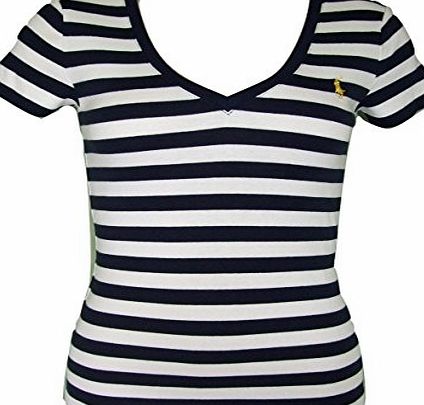 Ralph Lauren Ladies Short Sleeve Stripe T-Shirt Tee (Small, Stripe Navy)