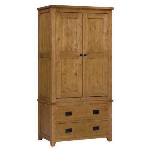 Reclaimed Pine Double Wardrobe with 2 Drawers