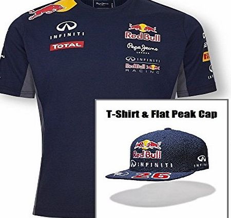 Red Bull Infiniti Red Bull Racing Teamline Formula One 1 F1 Mens T-Shirt amp; Kvyat Flat Peak Cap L