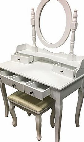 Redstone Outdoors Redstone White Dressing Table Set with Stool and Mirror - 5 Drawers - Make Up Vanity Bedroom Dresser