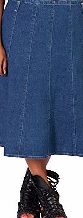 Regular Denim Stonewash Calf Length Denim Skirt Womens Blue Flared Fashion Panel Skirt (92IND)