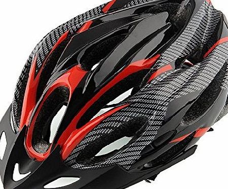 Relefree Cycling Bicycle Helmet Honeycomb Type 21 Holes Mountain Bike Racing Breezier Helmet Unisex Safety Protective Carbon with Visor Red Color Free Size Breather Durability Comfortable Cool