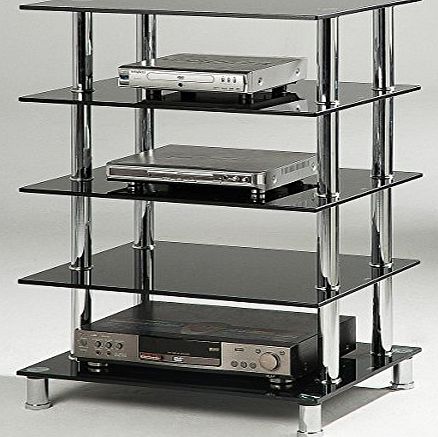 Requiredgoods 5 Shelves HiFi Unit With Black Glass And Chrome Legs, DVD Player Stand, Living Room Furniture