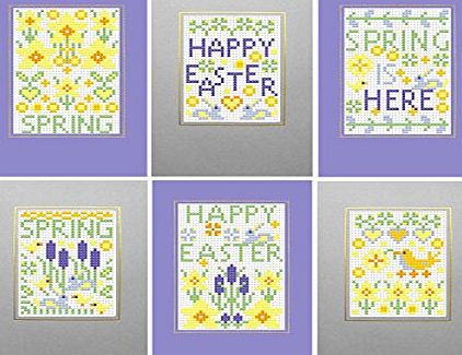 Riverdrift House 6 CROSS STITCH HAPPY EASTER - SPRING CARDS KIT Lilac-Grey