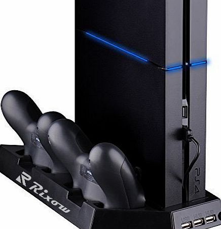 Rixow Cooling Fan Cooler Playstation Rixow Vertical Stand Cooling Fan Cooler for PS4 PlayStation 4 Controller with Dual Charger Ports and Charging Station for Dual Shock Controllers