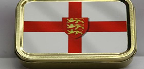 RKO English St George Flag with Coat of Arms in the middle. Red and white cross. Gold Sealed Lid 2oz Tobacco Storage Tin