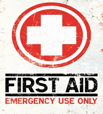 RKO First Aid. Emergency use only. Red, white, cross. Damaged, used effect. Old retro in design. Fridge Magnet
