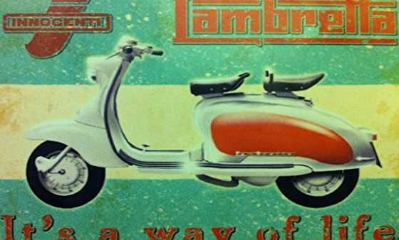 RKO Lambretta - Way of Life- Innocnti, white and red. Scooter Moped. For house, home, garage or pub or cafe. Small Metal/Steel Wall Sign