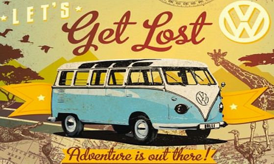 RKO Lets get lost. Be prepared to start your own adventure! VW campervan. Bulli. Blue amp; white Split Screen. Splitty. Transporter. Volkswagen. Fridge Magnet