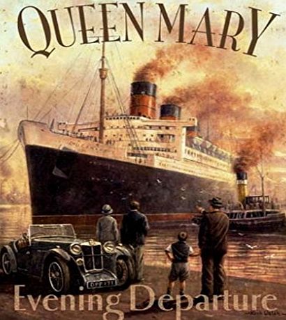 RKO Queen Mary Ocean Cruise Liner Ship Boat Old Vintage MG Car. Cunard White Star Line 1936 Steam Boat for home, boat, garage, kitchen, house, shop or pub Large Metal/Steel Wall Sign